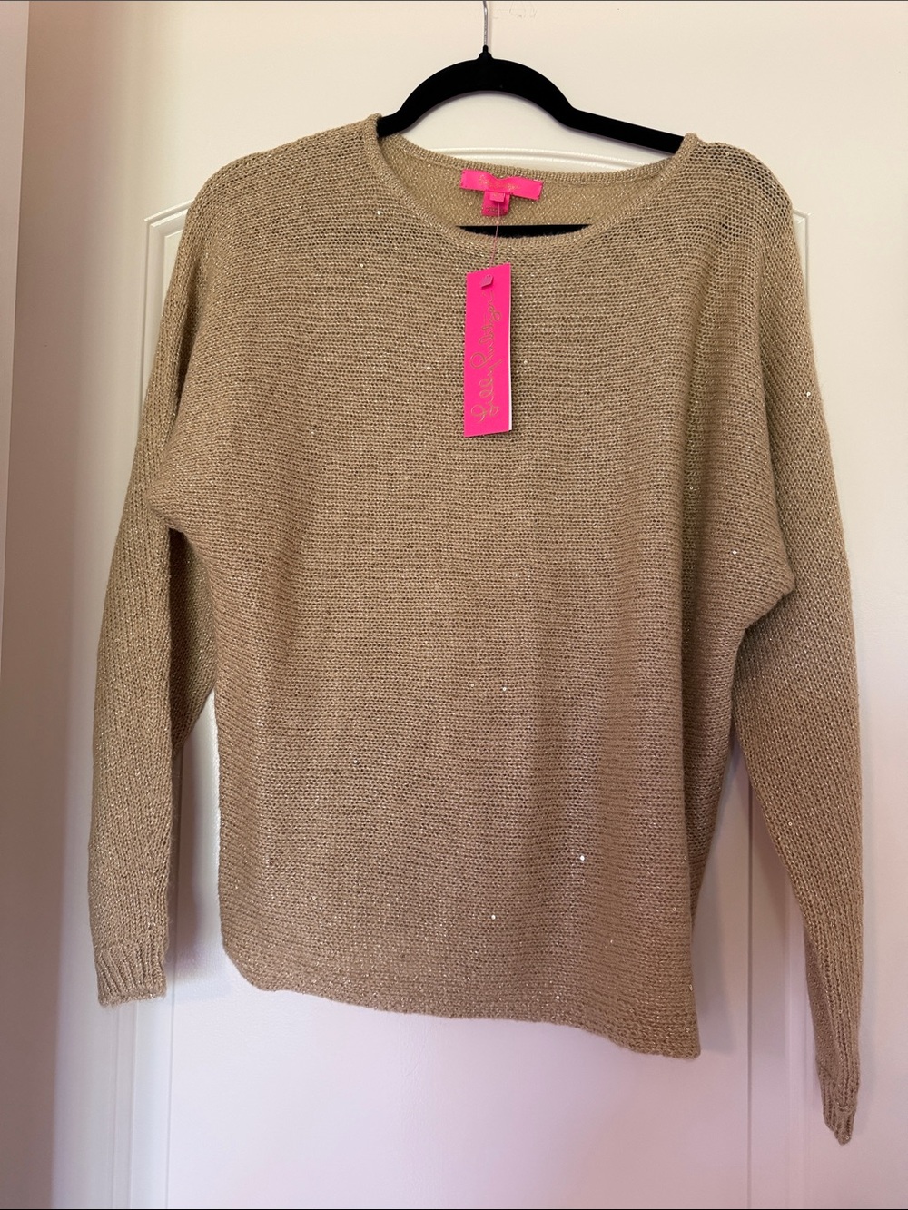 Lilly Pulitzer Tan Metallic Thread Crewneck Sweater